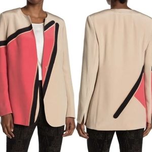 Akris Size 10 Antea Colorblock Collarless Silk Jacket Msrp $3,999.00